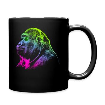 Le singe avec des écouteurs & des lunettes de soleil écoute de la musique - Mug uni - noir - Droite