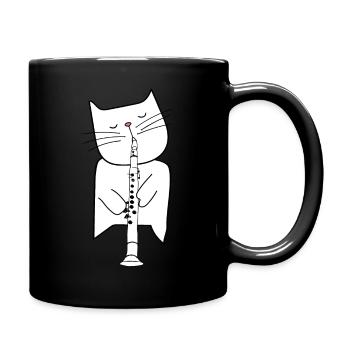 Funny Cool Jazz Cat Wearing Sunglasses Oboe - Full Colour Mug - black - Right