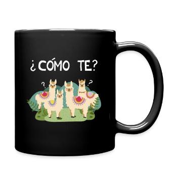 Lustiges spanisches T-Stück, Como Te Llama, Lama-Druck - Tasse einfarbig - Schwarz - Rechts