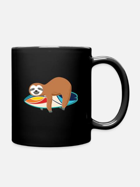 Surf Faultier Surfen Surfbrett Geschenk - Tasse einfarbig - Schwarz