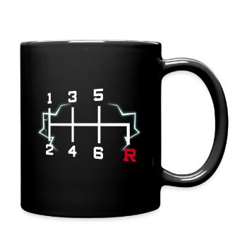 6 Geschwindigkeiten Auto Tee, Schaltgetriebe, Auto Design - Tasse einfarbig - Schwarz - Rechts