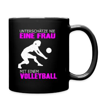 Unterschätze nie eine Frau Volleyball Sport Frauen - Tasse einfarbig - Schwarz - Rechts