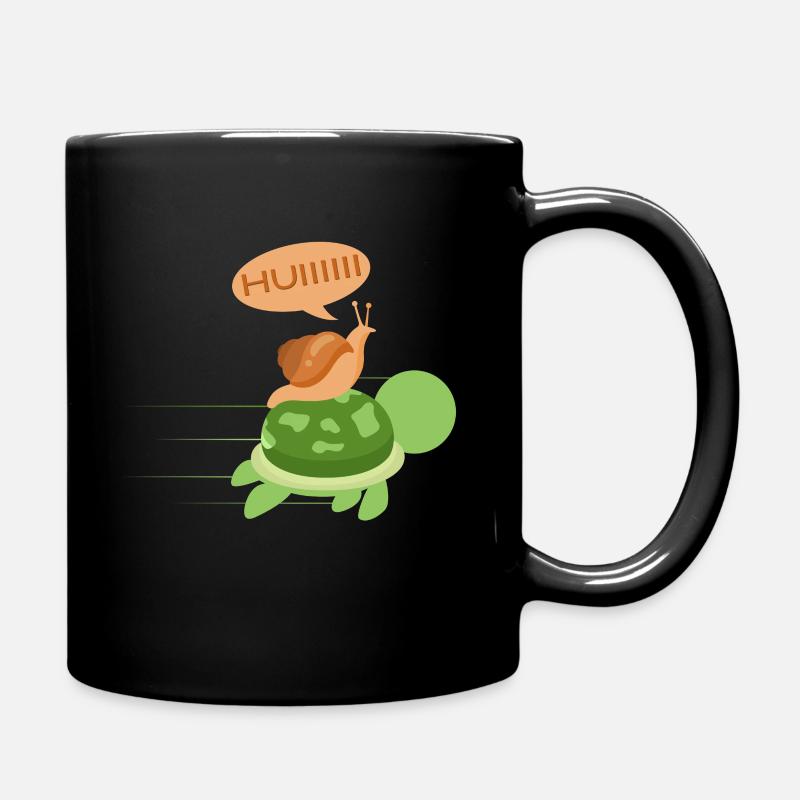 Lustige Schnecke auf einer Schildkröte Geschenk - Tasse einfarbig - Schwarz