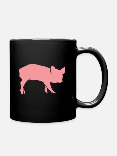 Schwein Ferkel - Tasse einfarbig - Schwarz