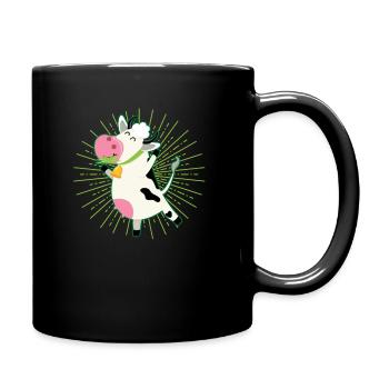Kuh Gras fressen jubeln - Tasse einfarbig - Schwarz - Rechts