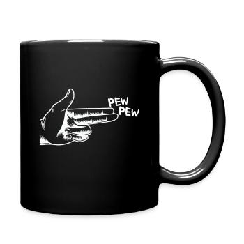 Comic hand Pew Pew shoots weapon - Full Colour Mug - black - Right