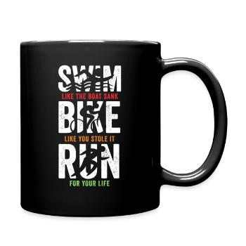 Triathlon Schwimmen Laufen Fahrrad - Tasse einfarbig - Schwarz - Rechts