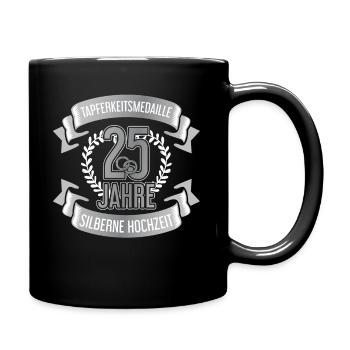 25. Hochzeitstag Silberhochzeit Ehepaar Medaille - Tasse einfarbig - Schwarz - Rechts