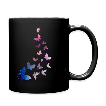 Butterfly swarm harmony blue pink - Full Colour Mug - black - Right