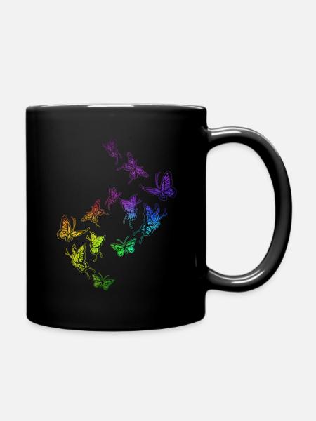Schmetterling Schwarm Harmonie Regenbogen - Tasse einfarbig - Schwarz