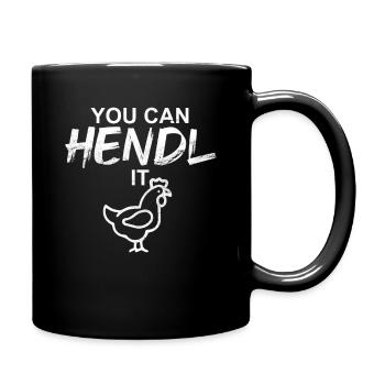 Bayerischer Spruch Lustig Hendl - Tasse einfarbig - Schwarz - Rechts