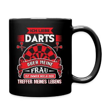 Dart Darts darten Geschenk Shirt·Frau Volltreffer - Tasse einfarbig - Schwarz - Rechts