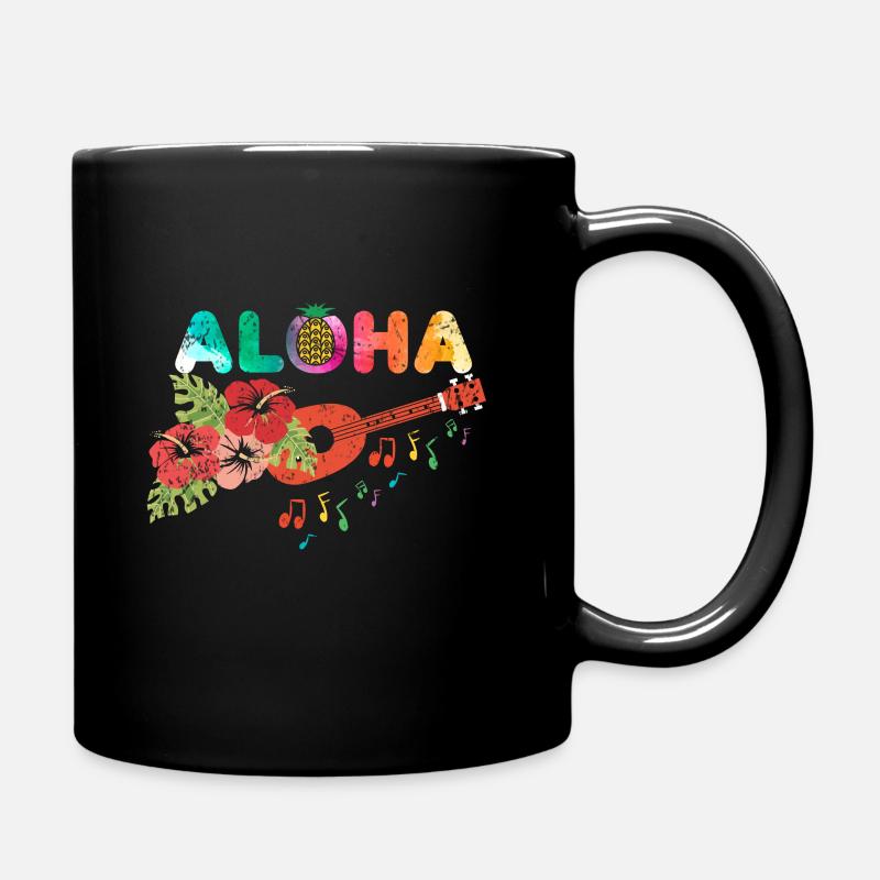 Ukulele Aloha Guitare Hawaii Fleurs Cadeau - Mug uni - noir