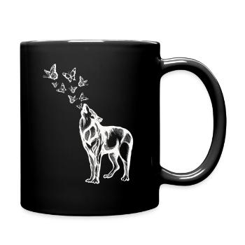 Wolf and butterflies - Full Colour Mug - black - Right