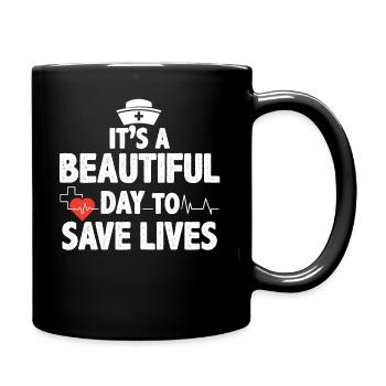 Funny Beautiful Day To Save Lives Ambulance ER MD - Full Colour Mug - black - Right