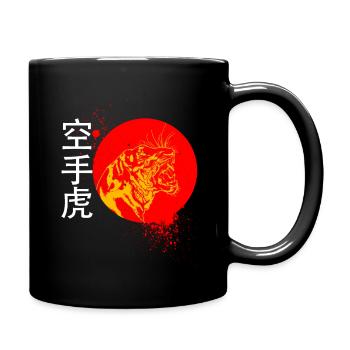 Karate und ein Tiger mit Japanischen Symbolen - Tasse einfarbig - Schwarz - Rechts