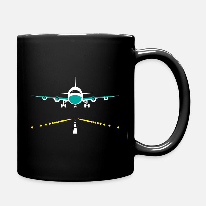 Flugzeug landet, Flughafen - Tasse einfarbig - Schwarz