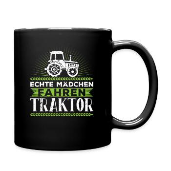 Trecker Damen Bauernhof Echte Mädchen Traktor - Tasse einfarbig - Schwarz - Rechts