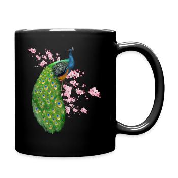 Blumen Pfau - Tasse einfarbig - Schwarz - Rechts