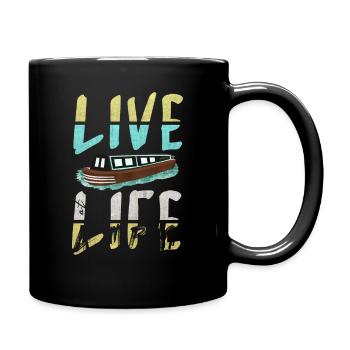 Narrowboat Illustration Live Life at 4mph - Full Colour Mug - black - Right