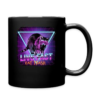 Waschbär Live Fast Eat Trash Retro 80er Jahre - Tasse einfarbig - Schwarz - Rechts