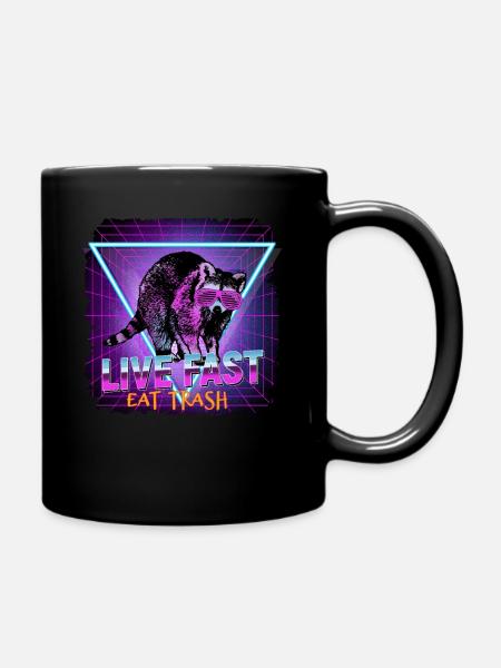 Waschbär Live Fast Eat Trash Retro 80er Jahre - Tasse einfarbig - Schwarz