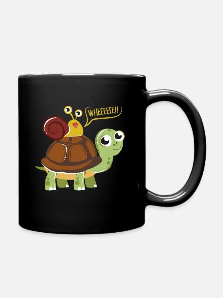 Schildkröte Schnecke Lustig Niedlich Grafik - Tasse einfarbig - Schwarz