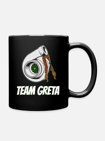 Team Greta mit Turbolader mit Zöpfen Illustration - Tasse einfarbig - Schwarz