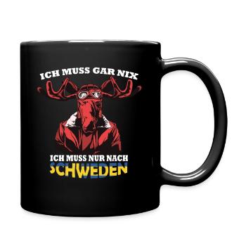 Schweden Urlaubs Shirt mit Schwedischen Elch Fahne - Tasse einfarbig - Schwarz - Rechts