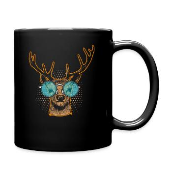 Cool deer with glasses - Full Colour Mug - black - Right
