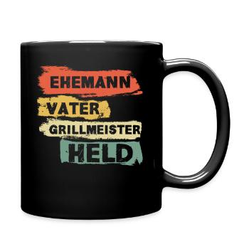 Vater Vatertag Papa Ehemann Grillmeister grillen - Tasse einfarbig - Schwarz - Rechts