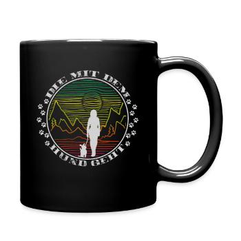 Die mit dem Hund geht Gassi gehen Hundehalterin - Tasse einfarbig - Schwarz - Rechts