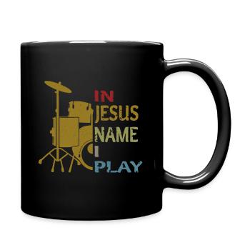 In Jesus Name I Play Drums - Tasse einfarbig - Schwarz - Rechts