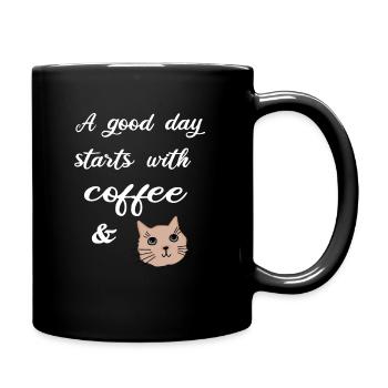 coffee and cat, Katze und Kaffee - Tasse einfarbig - Schwarz - Rechts