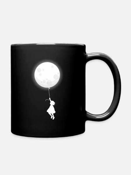 XASTY Tolles Kunst Design Mädchen mit Mond Shirt - Tasse einfarbig - Schwarz