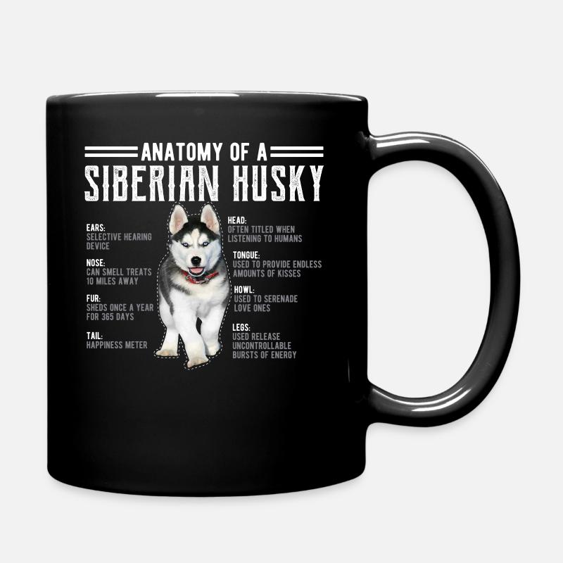 Anatomie eines sibirischen Hundefans-T-Stücks des Schlittenhunddruckes - Tasse einfarbig - Schwarz