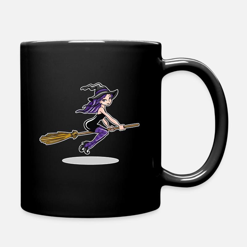Hexe auf Besen - Tasse einfarbig - Schwarz