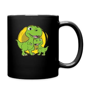 Großer Dino kleiner Dino Shirt - Tasse einfarbig - Schwarz - Rechts