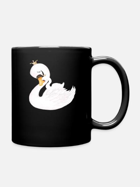 Schwan Schwanenkönigin Mutter und Kind - Tasse einfarbig - Schwarz