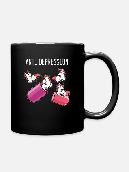 Einhorn Anti Depressionen - Tasse einfarbig - Schwarz