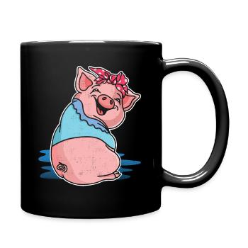Pig Bandana Gift Idea, Cute Lady Pig Farmer - Full Colour Mug - black - Right