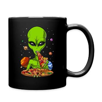 Space Alien Eating Pizza - Full Colour Mug - black - Right