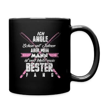 Anglerin Fisch See Geschenk - Tasse einfarbig - Schwarz - Rechts