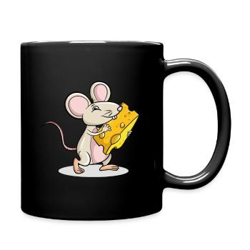 Mouse holding Cheese - Full Colour Mug - black - Right