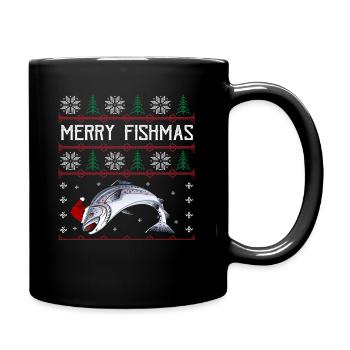 Merry Fishmas Anglershirt Lachs Weihnachten - Tasse einfarbig - Schwarz - Rechts