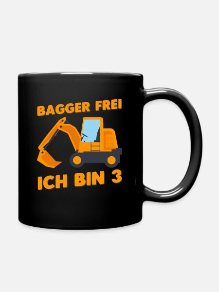 Geburtstag Jungen 3 Jahre Bagger frei ich bin 3 - Tasse einfarbig - Schwarz