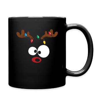 Funny reindeer Christmas red nose lights - Full Colour Mug - black - Right