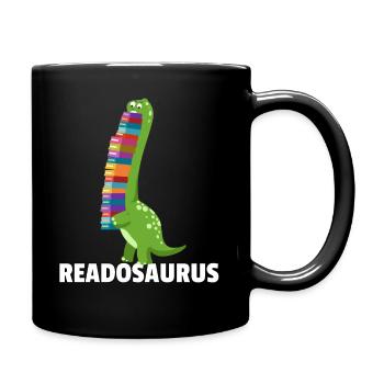 Dinosaur Dino book reading bookworm books - Full Colour Mug - black - Right