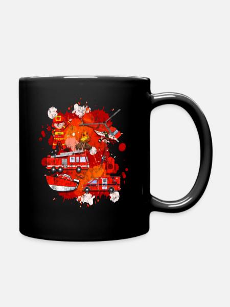 Fire department fire truck emergency vehicles children - Full Colour Mug - black