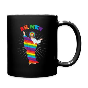 Gay Pride Rainbow Gay Jesus Ah man - Full Colour Mug - black - Right